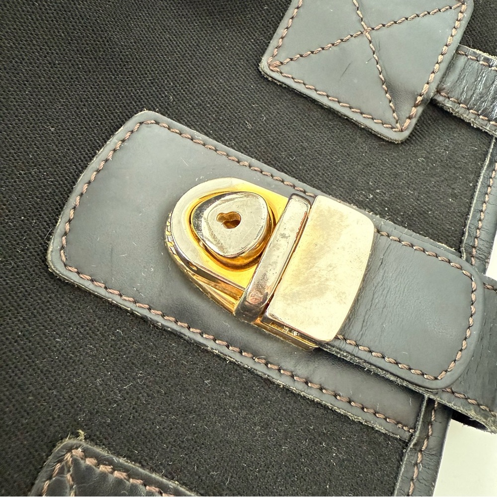 Dooney & Bourke Vintage Black Canvas Tote Bag with Gold Accents - Picture 5 of 13